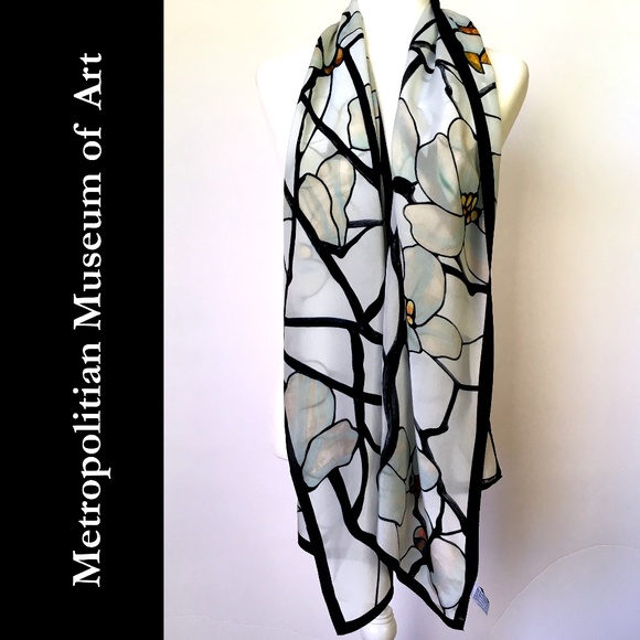 Moma Accessories - MOMA Tiffany White Magnolia Silk Scarf